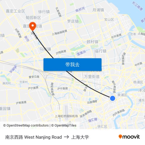 南京西路  West Nanjing Road to 上海大学 map