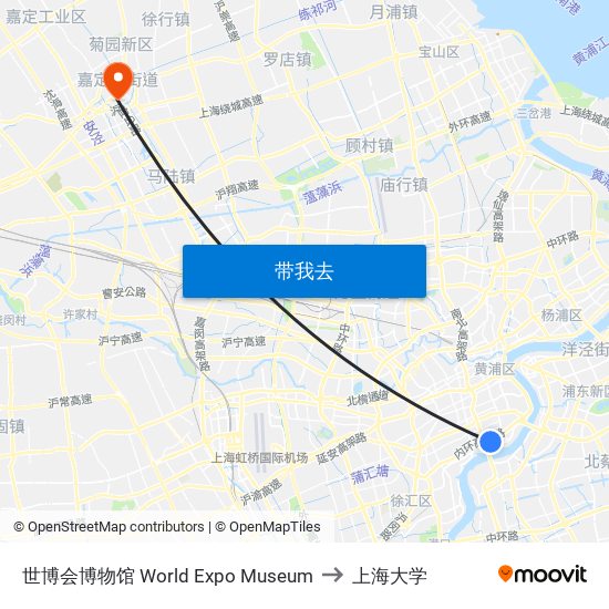 世博会博物馆 World Expo Museum to 上海大学 map