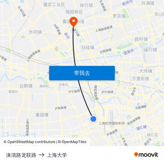 涞清路龙联路 to 上海大学 map