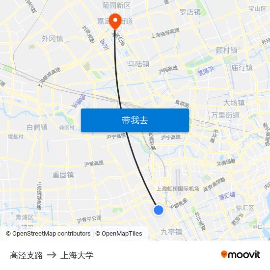 高泾支路 to 上海大学 map