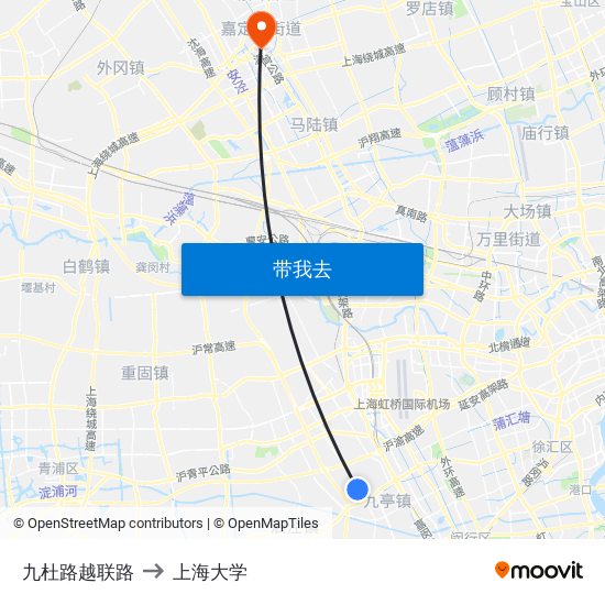 九杜路越联路 to 上海大学 map