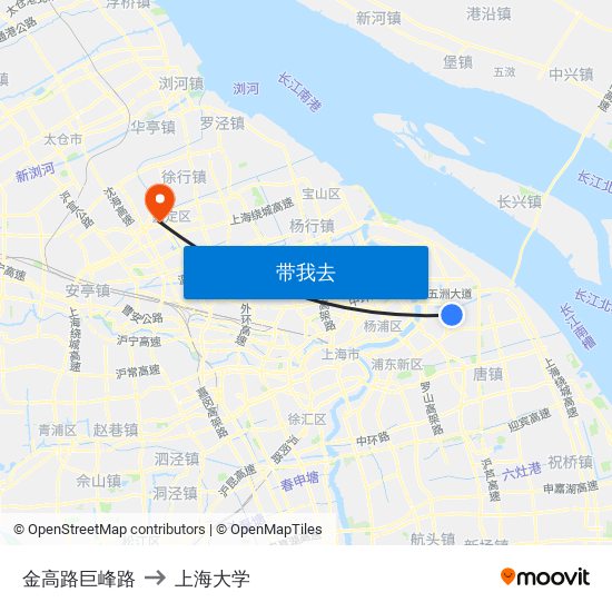 金高路巨峰路 to 上海大学 map