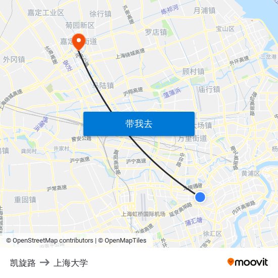 凯旋路 to 上海大学 map