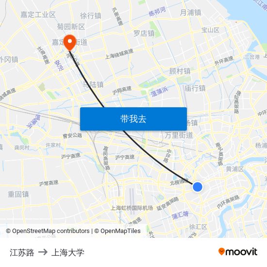 江苏路 to 上海大学 map