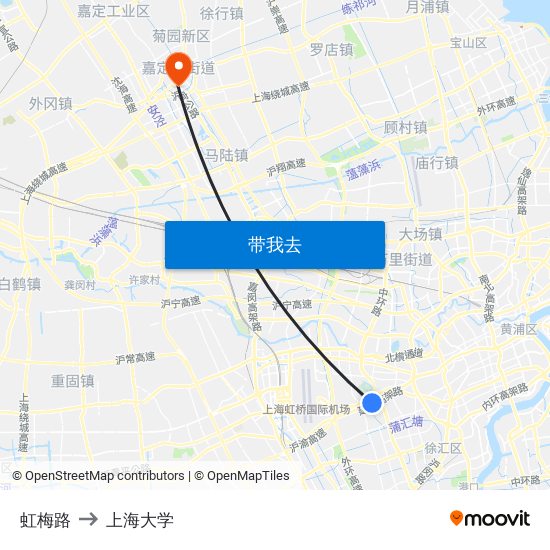 虹梅路 to 上海大学 map