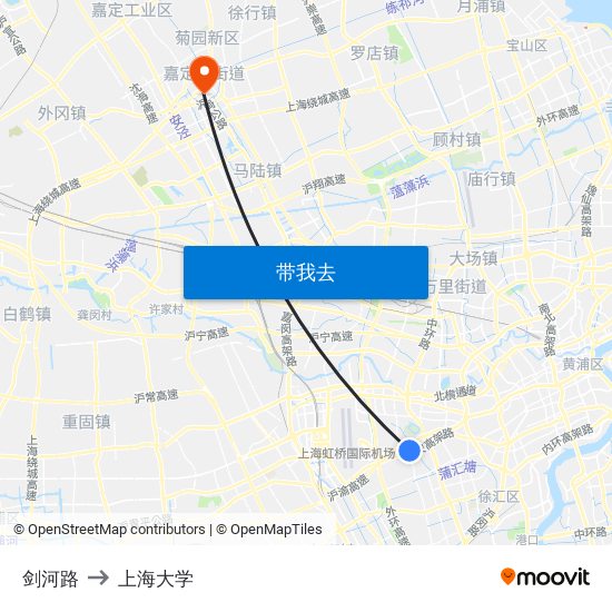 剑河路 to 上海大学 map