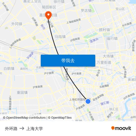外环路 to 上海大学 map