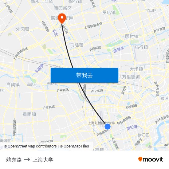 航东路 to 上海大学 map