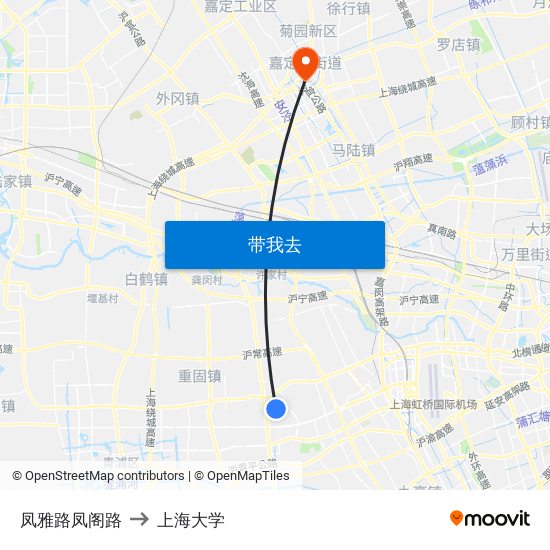 凤雅路凤阁路 to 上海大学 map