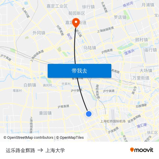 运乐路金辉路 to 上海大学 map