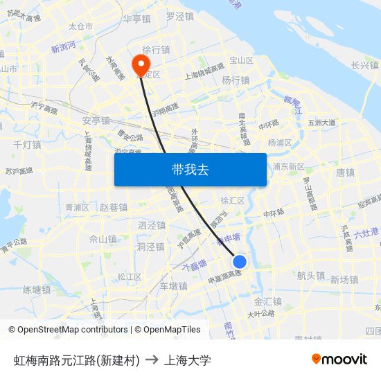 虹梅南路元江路(新建村) to 上海大学 map