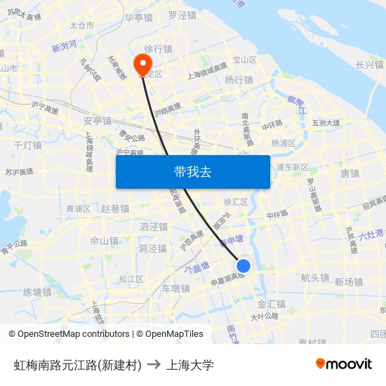 虹梅南路元江路(新建村) to 上海大学 map