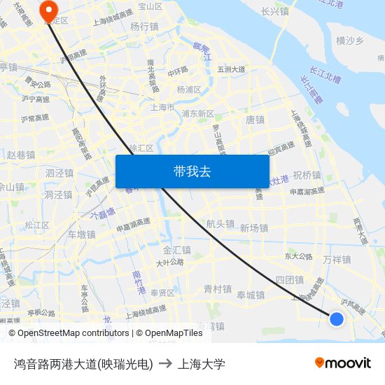 鸿音路两港大道(映瑞光电) to 上海大学 map