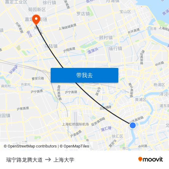 瑞宁路龙腾大道 to 上海大学 map