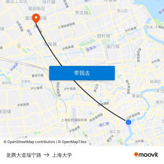 龙腾大道瑞宁路 to 上海大学 map