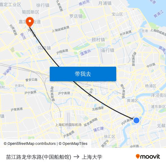 苗江路龙华东路(中国船舶馆) to 上海大学 map