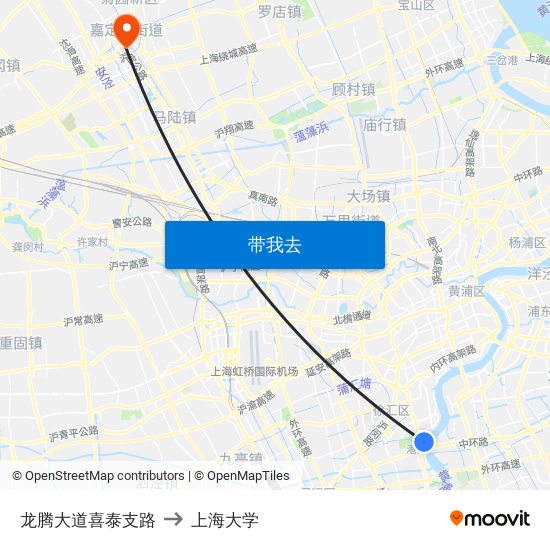 龙腾大道喜泰支路 to 上海大学 map