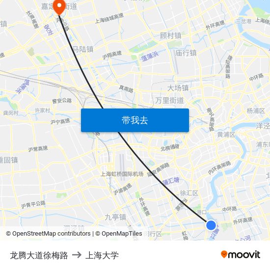 龙腾大道徐梅路 to 上海大学 map