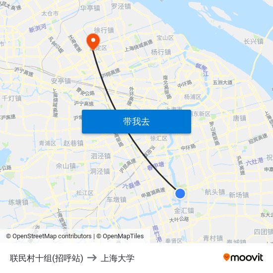 联民村十组(招呼站) to 上海大学 map