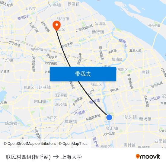 联民村四组(招呼站) to 上海大学 map