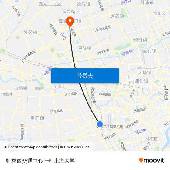 虹桥西交通中心 to 上海大学 map