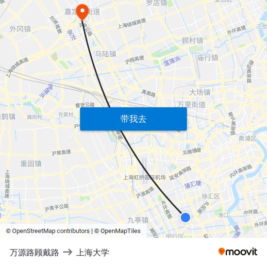 万源路顾戴路 to 上海大学 map