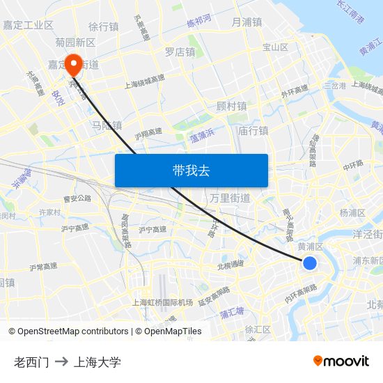 老西门 to 上海大学 map