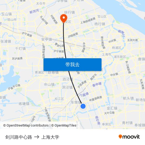 剑川路中心路 to 上海大学 map