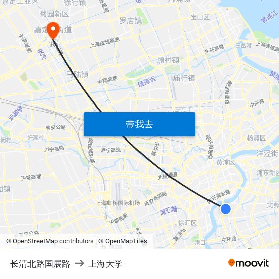 长清北路国展路 to 上海大学 map