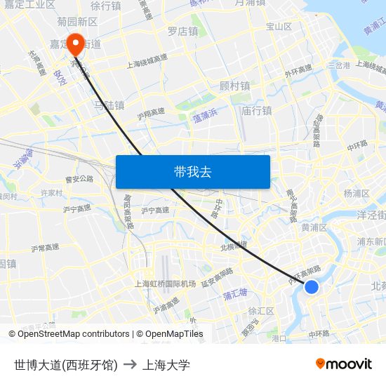 世博大道(西班牙馆) to 上海大学 map
