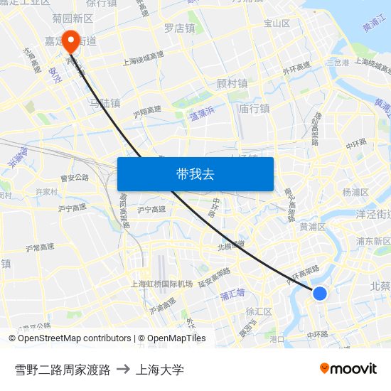 雪野二路周家渡路 to 上海大学 map