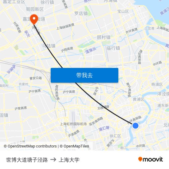 世博大道塘子泾路 to 上海大学 map