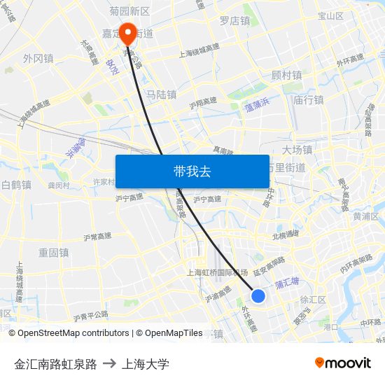 金汇南路虹泉路 to 上海大学 map