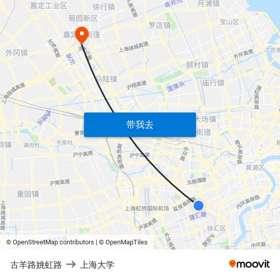 古羊路姚虹路 to 上海大学 map