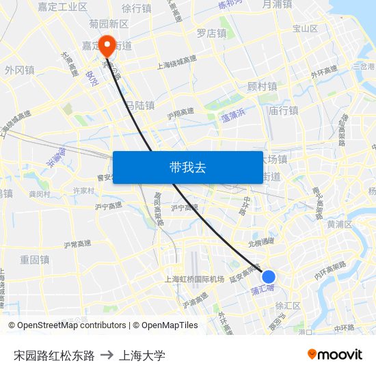 宋园路红松东路 to 上海大学 map
