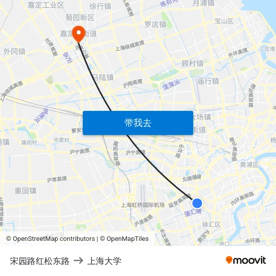 宋园路红松东路 to 上海大学 map