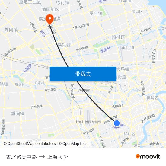 古北路吴中路 to 上海大学 map