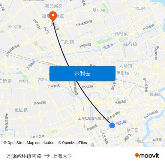 万源路环镇南路 to 上海大学 map