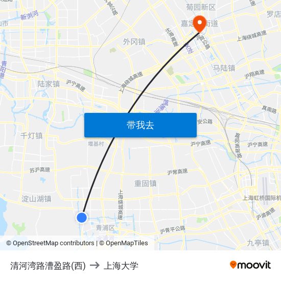 清河湾路漕盈路(西) to 上海大学 map