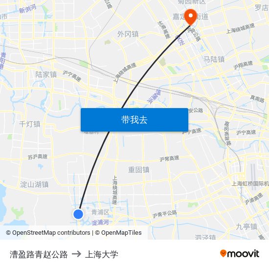 漕盈路青赵公路 to 上海大学 map