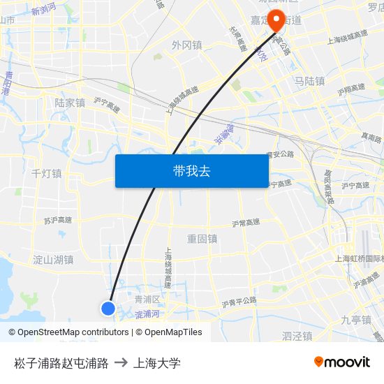 崧子浦路赵屯浦路 to 上海大学 map