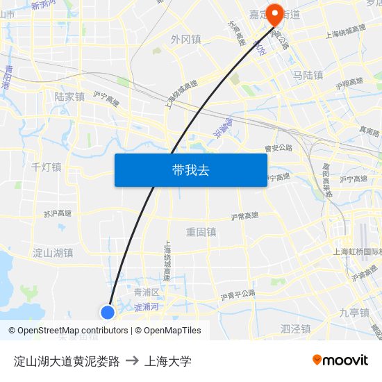 淀山湖大道黄泥娄路 to 上海大学 map