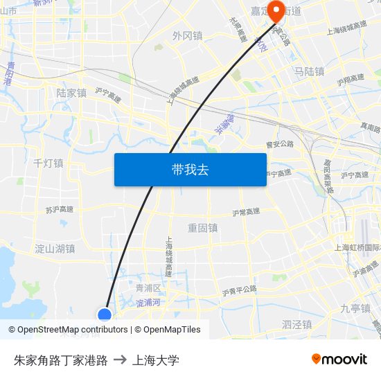 朱家角路丁家港路 to 上海大学 map