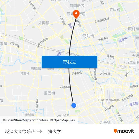 崧泽大道徐乐路 to 上海大学 map
