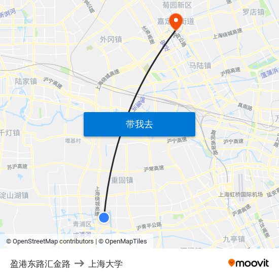 盈港东路汇金路 to 上海大学 map
