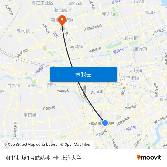 虹桥机场1号航站楼 to 上海大学 map