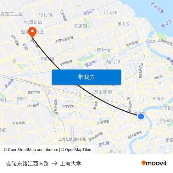 金陵东路江西南路 to 上海大学 map