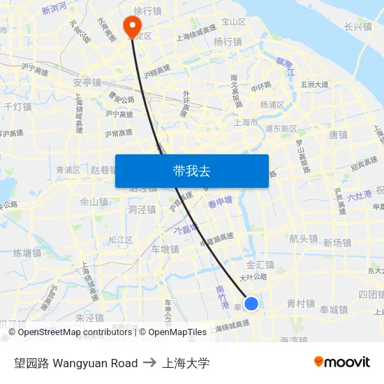 望园路 Wangyuan Road to 上海大学 map