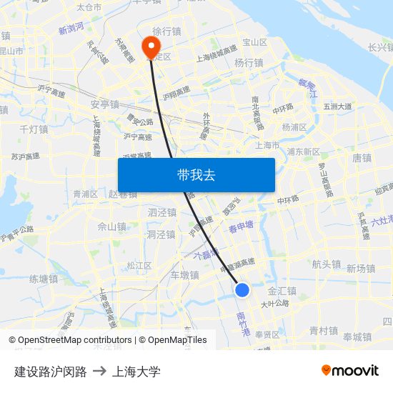 建设路沪闵路 to 上海大学 map