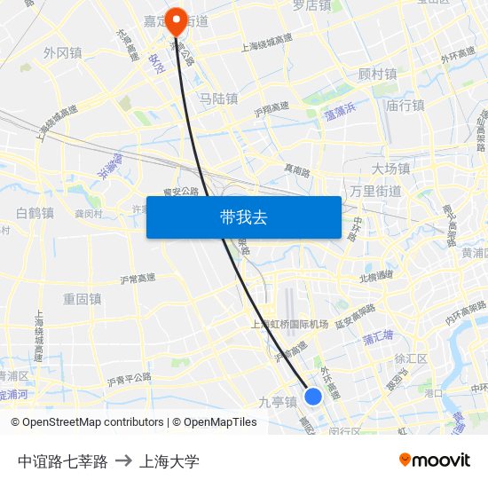中谊路七莘路 to 上海大学 map